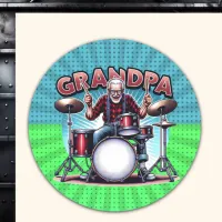 Rockin' Grandpa Playing Drums Classic Round Sticker