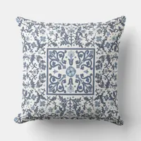 Denim Blue Floral Throw Pillow