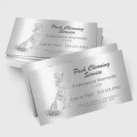 Posh Cleaning Service Metallic Silver Glitter Maid Business Card