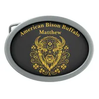 Gold Bison With Floral Design Belt Buckle