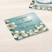 Whimsical Cherry blossom with Sparkles Square Paper Coaster