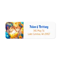 Anime Boy and Girl Floral Couple Themed Label