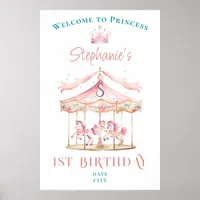 Princess Carousel Magical 1st Birthday Welcome Poster