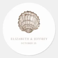 Sandy Seashells Marine Ocean Beach Wedding  Classic Round Sticker