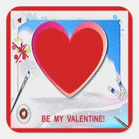 Painted Valentine Heart Add Your Photo Square Sticker