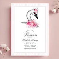 White Swan Pink Floral Quinceañera Photo Invitation