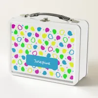 Colorful neon dots and shapes retro pattern metal lunch box