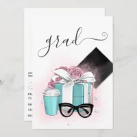 Pink and Blue Floral Girl Graduation Party Invitation