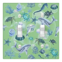 Under the Sea Blue Watercolor on green | Light Switch Cover