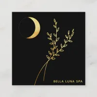 **  Gold Crescent Moon Gold Foliage Leaves Square Business Card