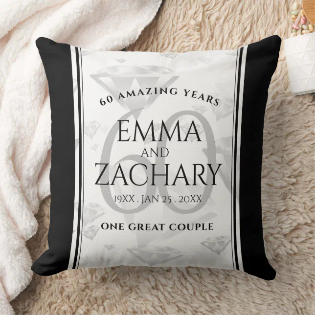 Elegant 60th Diamond Wedding Anniversary Throw Pillow