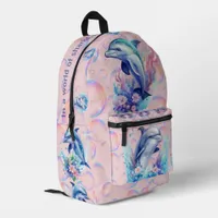 Monogram In a World of Sharks, Be a Dolphin Pink Printed Backpack