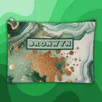 Name Monogram Modern Gold & Green Geode | Accessory Pouch