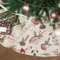 Rustic Woodland Christmas Mushrooms Brushed Polyester Tree Skirt