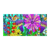 Pretty Colorful Folk Art Style Bird and Flowers Po Canvas Print
