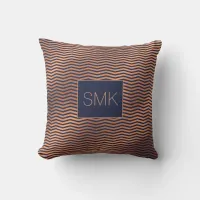 Girly Navy Blue Rose Gold Foil Chevron Monogram Throw Pillow