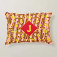 Kids Fast Food Hot Dogs and Mustard Red Striped Accent Pillow