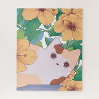 Adorable Cat with Flowers Jigsaw Puzzle