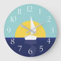 Nautical Boats Blue and Yellow Coastal Large Clock