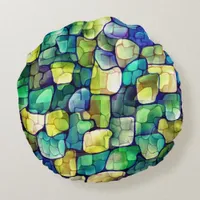 Green Emerald Modern Retro Pattern Round Pillow