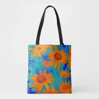 Funky Orange Sunflowers with Aqua and Teal