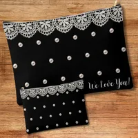 Elegant Vintage Lace and Pearls Customized Message Accessory Pouch