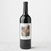 Minimalist Simple Bow Black and White Family Photo Wine Label