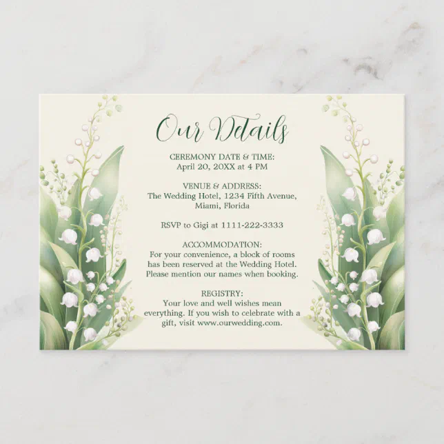 Elegant Lily of the valley Wedding Horiz Enclosure Card