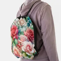 Whimsical Rose Pattern Drawstring Bag