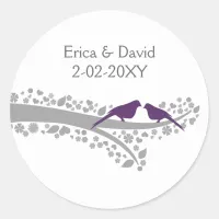 cute tree purple lovebirds wedding favor stickers