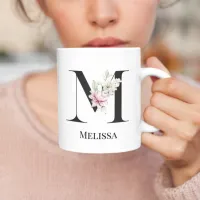 Elegant Watercolor Pink Floral Monogram Mug