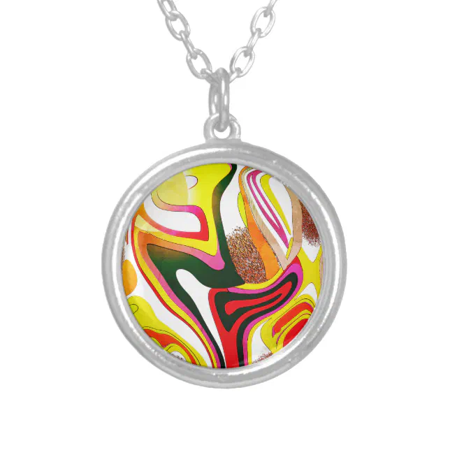 Graphic waves globe pattern silver plated necklace