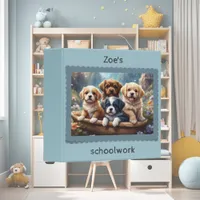 Cute puppies in a basket, kids  3 ring binder