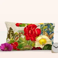 Vintage Floral Rose Bouquet Butterflies Lumbar Pillow