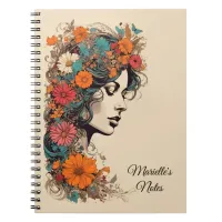 Retro Girl with Flowers in her hair Notebook
