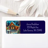 Log Cabin on Christmas Eve Personalized Label