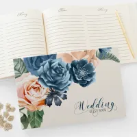 Roses Blue/Peach Wedding ID584 Guest Book