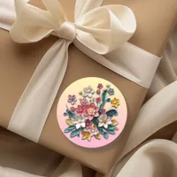 Floral Paper Quilling | Pink and Yellow Flowers Classic Round Sticker