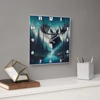 Majestic Moose Overlooking Serene River Landscape Square Wall Clock