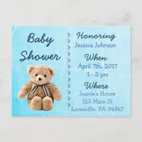 Baby Boy Teddy Bear Blue Baby Shower Invitation