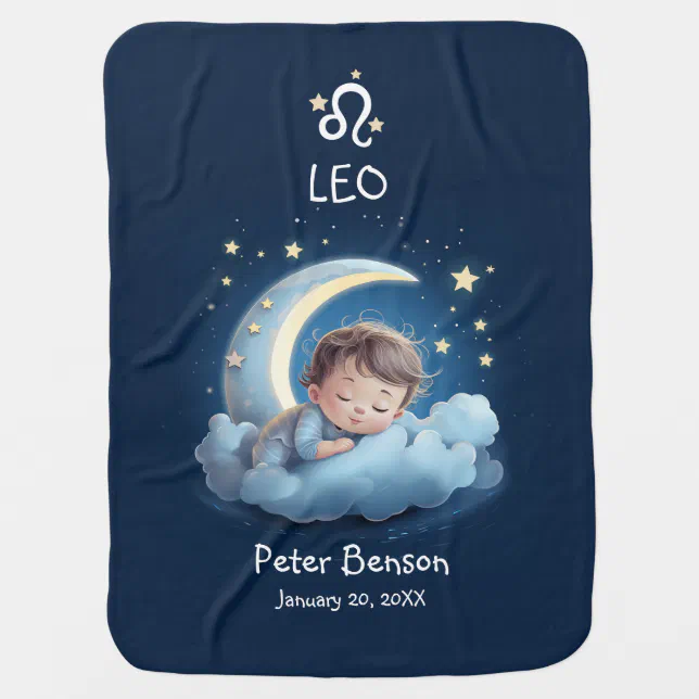 Cute Leo Baby Sleeping on Moon Zodiac Astrology Baby Blanket