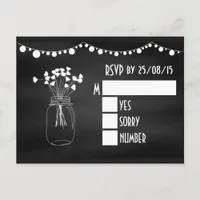 Trendy Chalkboard Mason Jar Wedding RSVP Invitation Postcard