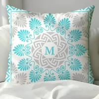 Personalized Turquoise Greek Meander Throw Pillow