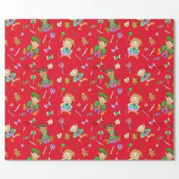 Cute Whimsical Christmas Elves and Candies Wrapping Paper