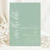 Dusty Mint Simple Modern Script Save The Date