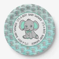 Teal and Gray Elephant Themed Baby Shower Paper Plates