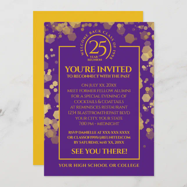 Purple & Gold School Class Reunion Invitation