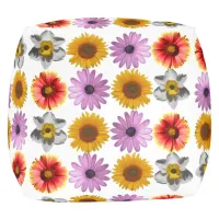 Cheerful Multicolor Flower Pattern Pouf