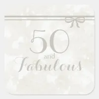 Simple and Elegant Gray "50 and Fabulous" Square Sticker