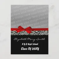 chic cute bow red photo Graduation Invitation